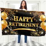 Happy Retirement Banner - Happy Retirement Decorations - Going Away Decorations - 5ft x 3ft (Black & Gold)
