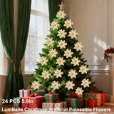 24 Pcs Christmas Artificial Poinsettia Flowers, 5.9" Glitter Artificial Christmas Flowers With Clips For Christmas Tree Diy Wreath Party New Year Decor (Gold)