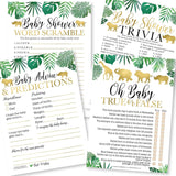 Baby Shower Games For 25 Guests - Safari Baby Predictions & Advice Cards For New Parents, Trivia Game, Word Scramble, True Or False Babyshower Games Boy Girl Gender Neutral, Made In Usa