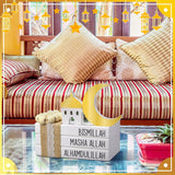 Islamic Wooden Tiered Tray Decor White Book Stack Golden Moon And Beads Start With Bismillah End With Alhamdulillah For Farmhouse Eid Muslim Ramadan Home Tabletop Art Decor(Bismillah)