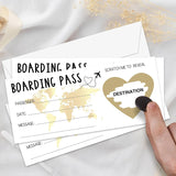 Scratch Surprise Boarding Pass, 1 Set Make Your Own Diy Travel Ticket, Surprise Reveal Card For Holiday, Christmas, Wedding, Birthday, Anniversary, Party Supply(3.5"X8" Gold)-A001