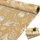 Christmas Wrapping Paper, Brown And Gold Foil Kraft Gift Wrapping Paper Roll, Christmas Wrapping Paper Jumbo Roll, Gift Wrapping Paper For Christmas Winter Holiday Birthday,17Inch × 33Feet