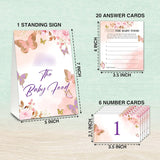 Find The Baby Food Party Games, Butterfly Baby Shower Game Set (1 Standing Sign + 20 Answer Cards + 6 Number Cards), Blush Pink Floral Name The Food Game, Party Favors Decorations(04)