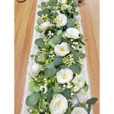 2 Pack 6Ft Artificial Eucalyptus Flower Garland With White Roses, Faux Floral Greenery Garland Fake Flower Vines For Wedding Party Centerpiece Table Runner Arch Party Decor (2Pcs,White