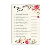 Boho Find The Guest Baby Shower Game — Pack Of 25 — Girl Bohemian Icebreaker Baby Shower Party Game, Guess Who Came To The Party Games, Pink Floral Shower Quiz G400-Ftg