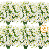 16 Bundles Artificial Flowers For Outdoors Decoration Fake Silk Flowers Uv Resistant Faux Plastic Plants For Spring Summer Garden Yard Porch Window Box Home Indoor Outdoor Decor, White