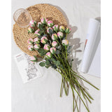 24Pcs Artificial Flowers Fake Silk Rose With Long Stem For Diy Bouquets Wedding Centerpiece Party Home Kitchen Decoration(Cream Pink)