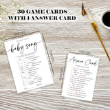 Minimalism White Baby Shower Game Kit - Name That Baby Song - 30 Baby Shower Game Cards With 1 Answer Card For Baby Boy Girl, Gender Reveal Games Baby Announcement Baby Shower Party Favors - B08