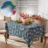 Christmas Woodland Critters 60 X 84 Inch Rectangle Vinyl Tablecloth With Flannel Backing, Squirrels Deer And Owl Winter Wreath Easy Care Holiday Table Cover For Christmas Parties