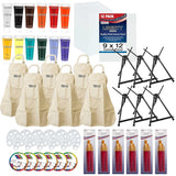 6-Person Wine Sip And Kids Art Painting Party Kit - 6 Easels, 12 Color Acrylic Paint Set, 12 Canvas Panels, 6 Brush Sets, 6 Painting Palettes, 6 Artist Aprons, Enjoy Fun Birthday Party