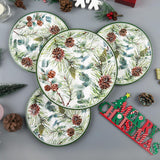 48Pcs Christmas Party Plates Winter Pine Cones Paper Plates 9 Inch 7 Inch Watercolor Pine Branches Cones Eucalyptus Disposable Round Dinner Dessert Plate For Xmas Holiday Party Supplies