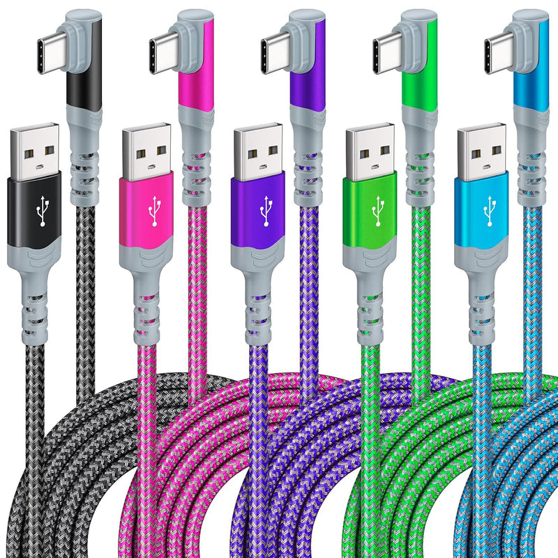 5-Pack Usb C Cable 10Ft 3.1A Right Angle Type C Fast Charging Cable Long Durab