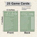 Hilarious Baby Shower Game Cards Ideas, 5" X 7" Double-Sided Baby Shower Games For Girl Or Boy, Green Minimalism Gender Reveal Party Supplies - D08
