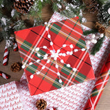 Reversible Christmas Wrapping Paper - 17 Inch X 33 Feet (46.7 Sq. Ft. Ttl.) - Red Tartan Plaid And Hoho Design Perfect For Xmas, Party, Holiday Gift Wrap