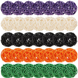 35Pcs Halloween Rattan Balls Decorations, 1.18In/3Cm Black White Green Orange Purple Natural Wicker Balls Ornament Vase Filler With Hemp Rope For Halloween Tree Table Decor Party Supplies