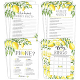 Lemon Floral Baby Shower Games - Babyq Bingo, Guest Quest, Who Knows Mommy Best, What'S In Your Phone - 25 Games Each, 1 Game Per Side