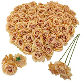 Artificial Satin Rose Flower Heads,48 Pcs Silk Rose Heads With Stems,3.3'' Rose Artificial Flowers Bulk,Artificial Rose Flower Heads For Diy Crafts Bouquet (48, Toffee)
