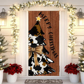 Merry Christmas Door Cover Decoration, Coquette Bow Cow Print Xmas Tree Front Door Covers Banners Photography Background Decor For Indoor Outdoor Xmas Party Decoration, 35 * 79 Inch