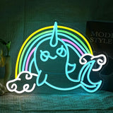 Rainbow Narwhal Neon Sign Dimmable LED Cloud Wall Light for Bedroom Dorm Party Decor