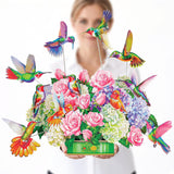 Humming Bird Pop Up Card, 19.5 Inches Real Size Display 3D Valentine Greeting Card, Paper Flower Bouquet, Gift For Valentines Day, Birthday, Mothers Day, Includes Envelope & Message Note