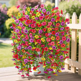 4Pcs Artificial Hanging Flowers For Outdoors Summer Decoration, Uv Resistant Fake Hanging Realistic Plants For Patio, Garden, Porch, Window, Outside (Summer Color,4Pcs)