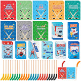 Valentine’S Day Hockey Exchange Gifts - 24 Set Sport Theme Hockey Greeting Cards With Pencil And Eraser For Kids Mini Notebooks Giveaways For Classmates School Classroom Birthday Party Favors