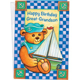 Birthday Card For Great Grandson - Large Size Opens To 10" X 7.75" - Made In Chicago - Cute Teddy Bear - Premium Envelope & Sturdy Mailer - 95817