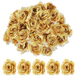 Gold Roses Artificial Flowers, 30 Pcs Fake Silk Gold Flowers Real Looking Faux Blossom Rose Flower Head For Wedding Bouquet Party Decor Diy Crafts Floral Arrangements