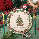 Christmas Paper Plates Christmas Tree Disposable Plates Mistletoe Wreath Xmas Dinnerware Plates Set 9 Inch For Winter Holiday Party Supplies Table Decor, 24Pcs