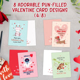 24 Pack 4X6In Animal Valentine Cards For Kids School With Envelopes And Stickers, 8 Fun Pun Designs For Boys & Girls, Children, Friends & Loved Ones - Blank Inside, Mailing, Gifting