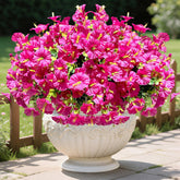 Artificial Flowers For Outdoor Spring Summer Decoration, 24 Bundles Fake Plastic Flower Plant, Faux Uv Resistant Silk Morning Glory Eucalyptus For Outside Garden Porch Yard Patio Front Door , Fuchsia