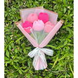 Crochet Tulip Flower Bouquet, Handmade Knitted Artificial Tulip Flowers, Gift For Mom Wife Women(Pink)