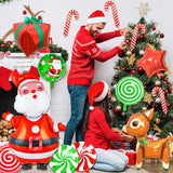 40Pcs Christmas Foil Balloons,Large Sugarcane Sugar Vortex Balloon,Candy Cane Mylar Balloons,Santa Snowman Christmas Reindeer,Christmas Decorations For Candies Theme Party,Xmas With Ribbon & Glue