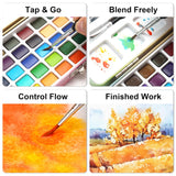 50 Solid Watercolor Paint Set, Beginner Portable Travel Case, Built-In Palette With Detailed Brushes, Non-Toxic Art Supplies For Classroom, Camp Safe - Gift Idea For Festivals, Birthdays, Holidays