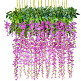 12 Pack 1 Piece 3.6 Feet Artificial Flowers Silk Wisteria Vine Ratta Hanging Flower For Wedding Garden Floral Diy Living Room Office Decor (Purple)