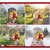 Artificial Cemetery Flower With Vase For Headstone, Outdoor Grave Decoration?Florist-Arranged Memorial Bouquet:Orange Rose And White Mum Mix,Easy Fit