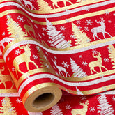 Kraft Christmas Wrapping Paper Roll, Red And Gold Wrapping Paper, Elegant Faux Sparkle Christmas Tree Reindeer Snowflake Pattern Red Gift Wrap For Holiday, Winter Solstice (17 Inch X 33 Feet)