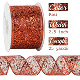 Red Glitter Ribbon Wire Mesh Ribbons With Sparkle Red Christmas Ribbons 2.5 Inch Metallic Wired Ribbon For Christmas Tree Decoration, Garland, Wreath Bow Making (25 Yards)