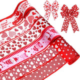 6 Rolls 30 Yards Valentine'S Day Wired Edge Ribbons Heart Truck Fabric Burlap Ribbons For Valentines Wedding Decorations Gift Wrapping Wreath Bows Diy Crafts Making, 2 Inch