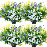 36 Bundles Artificial Flowers Outdoor, Uv Resistant Faux Artificial Plants Shrubs Flower Bulk For Hanging Planter Porch Window Home Wedding Spring Summer Decor (Yellow,Purple,White)