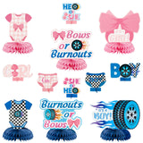 12Pcs Burnouts or Bows Gender Reveal Party Honeycomb Centerpieces Table Toppers for Boys Girls Blue and Pink Car Wheel Bow Tie Party Decoration Supplies for He or She Gender Reveal Baby Shower