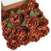 16Pcs Burnt Orange, Terracotta & Orange Peony Artificial Flowers, Realistic Fall Foam Flowers With Stems For Autumn Wedding Bouquets, Dly Centerpieces & Home Decor