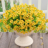 Artificial Fake Flowers Plants For Outdoors Outside Fall Autumn Decorations,Faux Mums Flowers Plants Silk Daisy Greenery Realistic Uv Resistant Planter Front Porch Patio Garden Home 16 Bundles?Yellow?