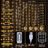 Curtain Tapestry Backdrop String Lights, Each 13 Strings 6.6 X 5 Ft Tapestry Fairy String Light, 8 Modes Window Wall Hanging Light Strings For Bedroom Christmas Curtain Decor(2 Pack)