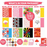 24 Pack 4X6In Blank Valentines Cards For Adults With Envelopes And Stickers, 12 Charming Heart Designs For Kids, Loved Ones, Family, Friends - Gifting Mailing