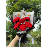 Completed Red Heart Crochet Flowers Bouquet, Handmade Knitted Bouquet For Valentine, Couple, Crochet Artificial Flowers Of Rose As Gift For Mother, Friends, Daughter, Home Decor (Red Rose)