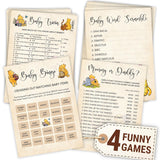 Winnie Baby Shower Games Boy - Pooh Baby Shower Bingo Cards For 25 Guests, Word Scramble Favors, Guess Who Mommy Or Daddy Game Ideas For Party Decorations