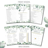 Baby Shower Games (Set Of 6 Fun Activities For 25 Guests) - Neutral Greenery Floral Eucalyptus Theme - Perfect For Boy Or Girl - 1 Game Printed Per Side