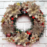 24Pcs Christmas Poinsettia Artificial Flowers And Glitter Berries Kit, 2 Styles Total 16Pcs Christmas Tree Flowers Ornaments, 8Pcs Christmas Tree Picks For Wedding Holiday Decorations, Champagne