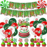 Christmas & Birthday Party Decorations - Candy Theme Banner, Cupcake Toppers & Balloons For Baby Showers